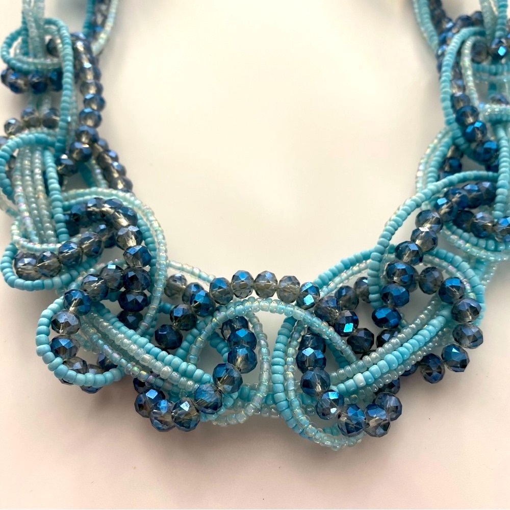 Erica Lyons Blue Beaded Necklace Aqua Silver Turquoise Multi Strand Knotted
